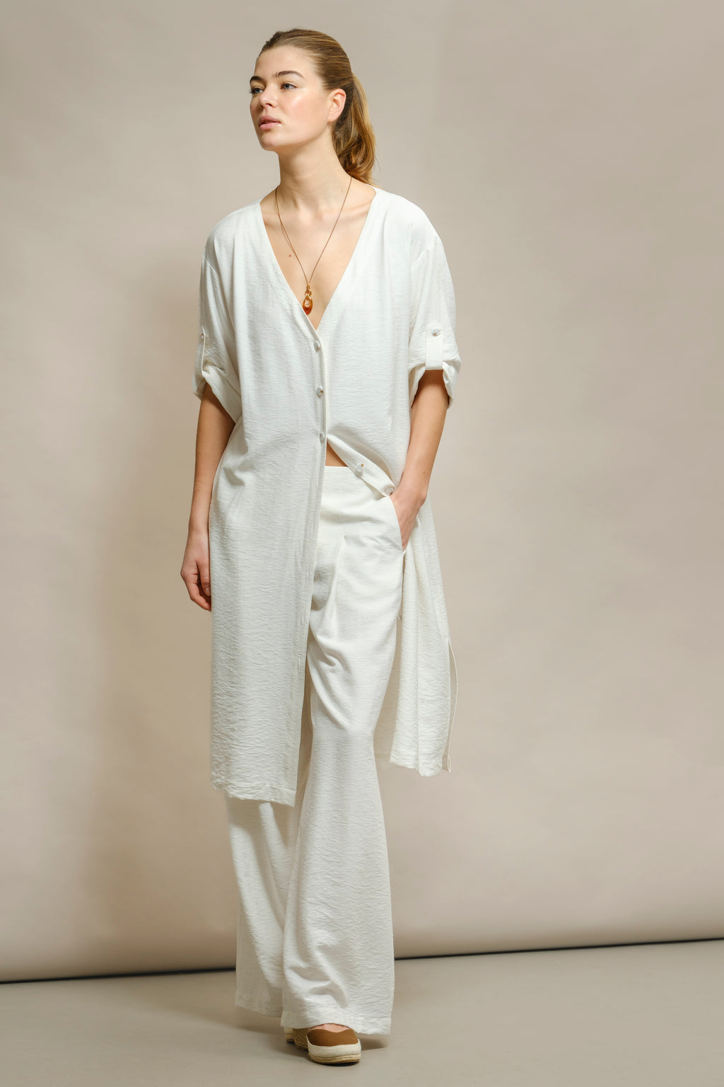 VESTIDO CAMISEIRO COM MISTURA LINHO
