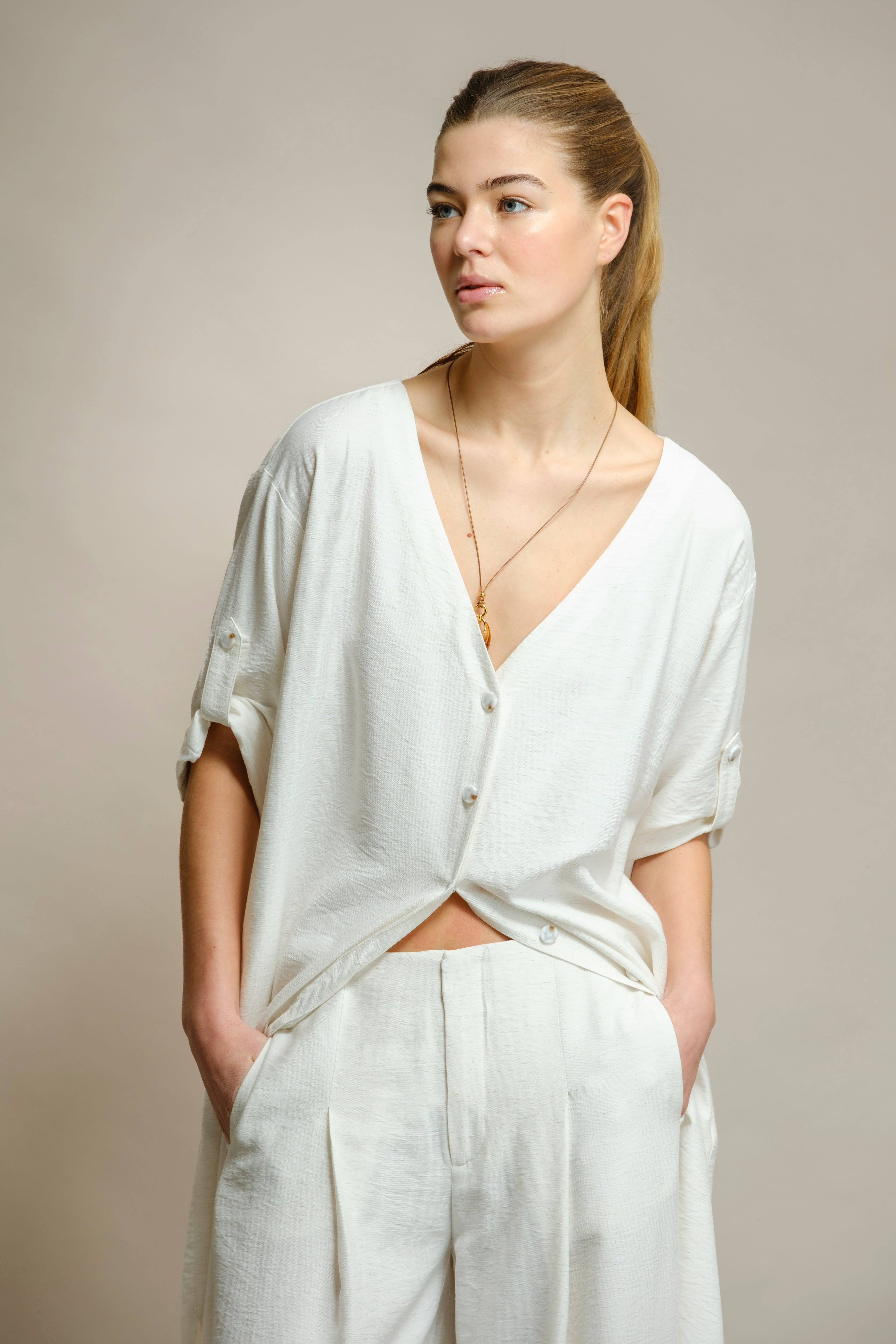VESTIDO CAMISEIRO COM MISTURA LINHO