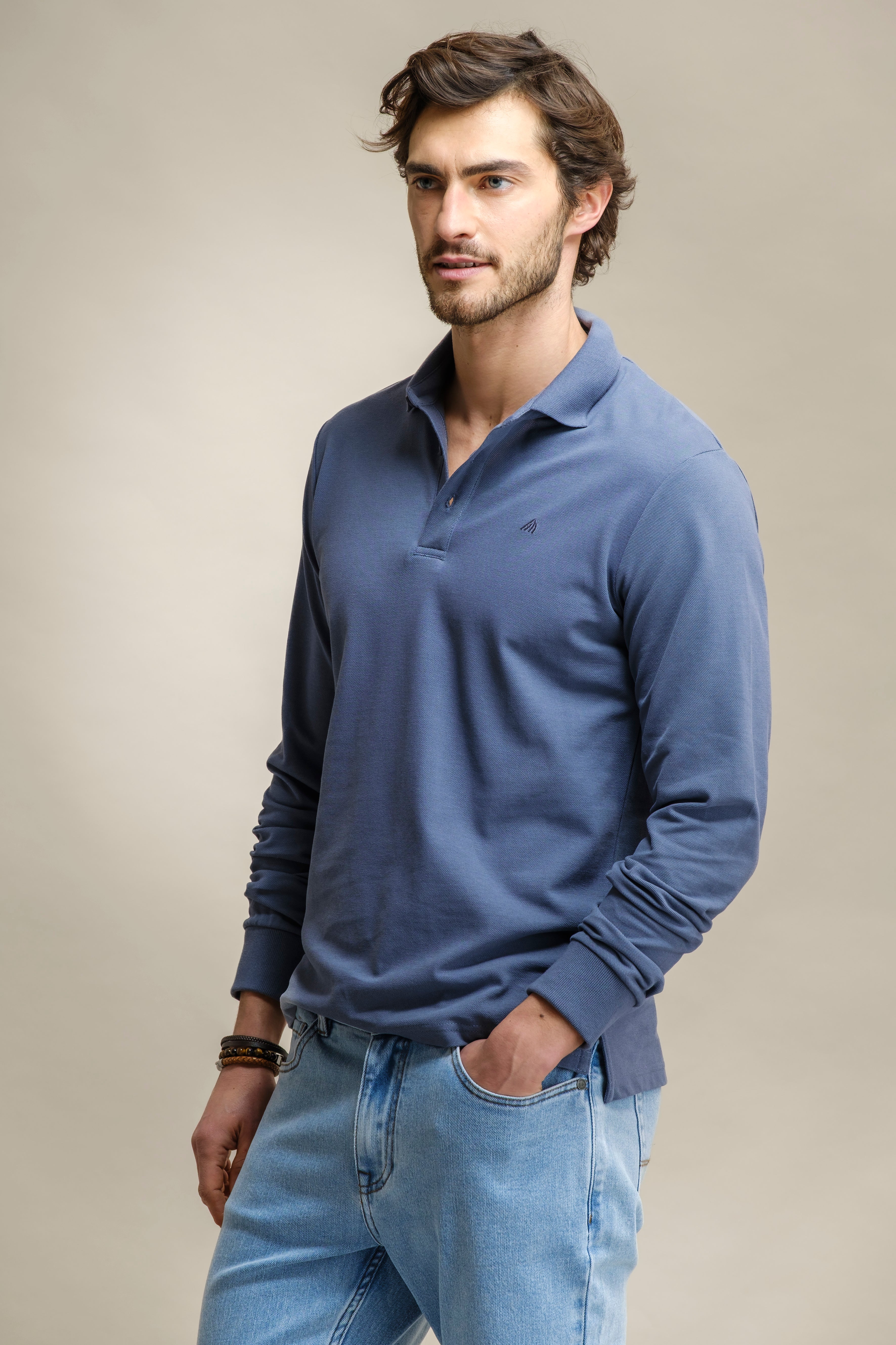 POLO MANGA COMPRIDA EM PIQUET