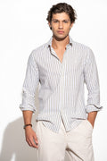 CAMISA ÀS RISCAS ALGODÃO E LINHO