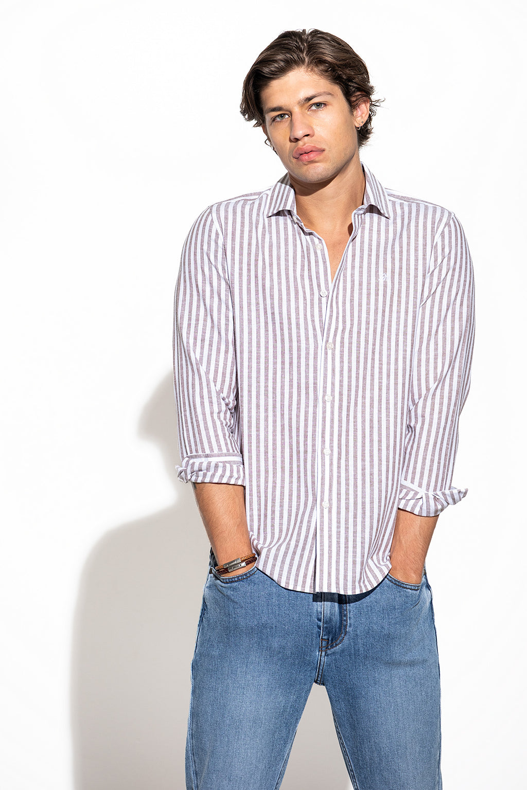 CAMISA ÀS RISCAS ALGODÃO E LINHO