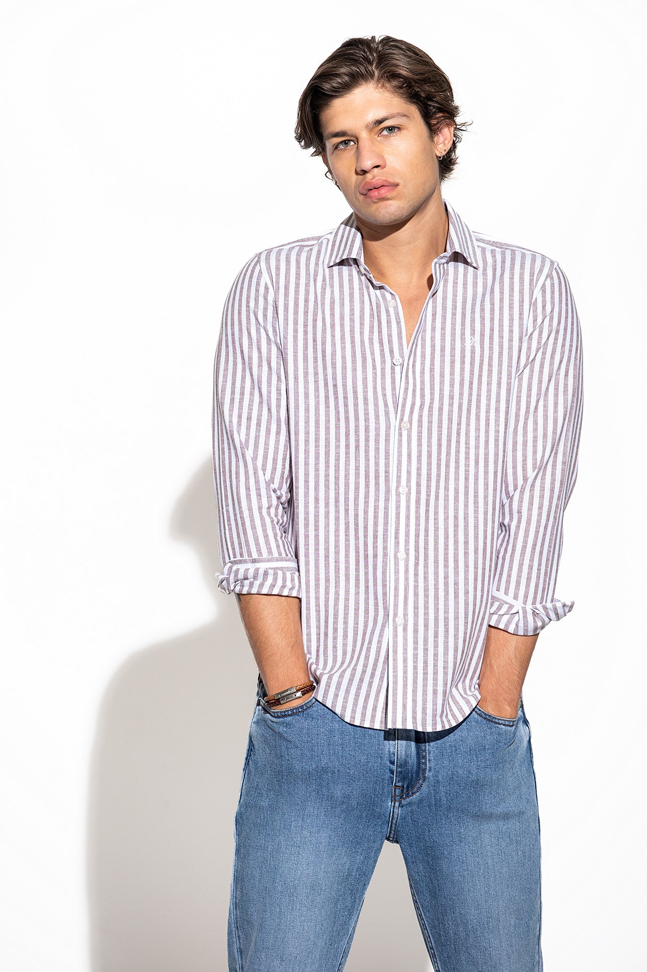 CAMISA ÀS RISCAS ALGODÃO E LINHO