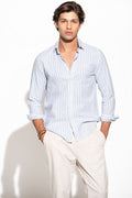CAMISA ÀS RISCAS ALGODÃO E LINHO
