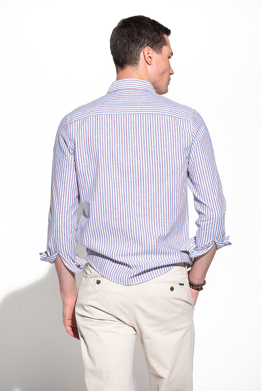CAMISA ÀS RISCAS EM ALGODÃO E LINHO