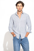 CAMISA ÀS RISCAS ALGODÃO E LINHO