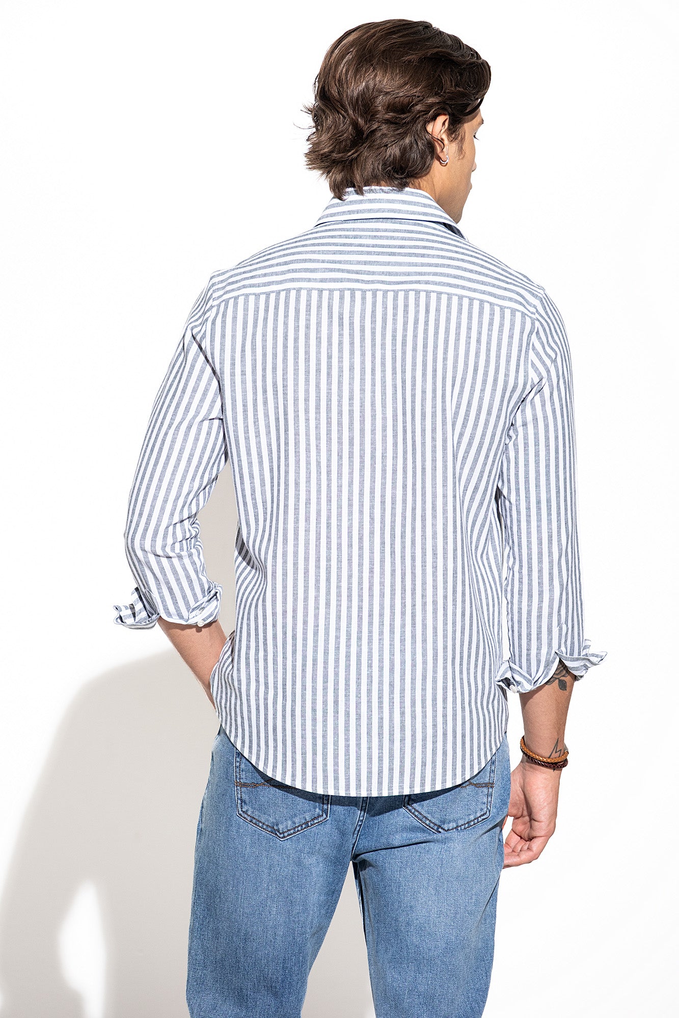 CAMISA ÀS RISCAS ALGODÃO E LINHO