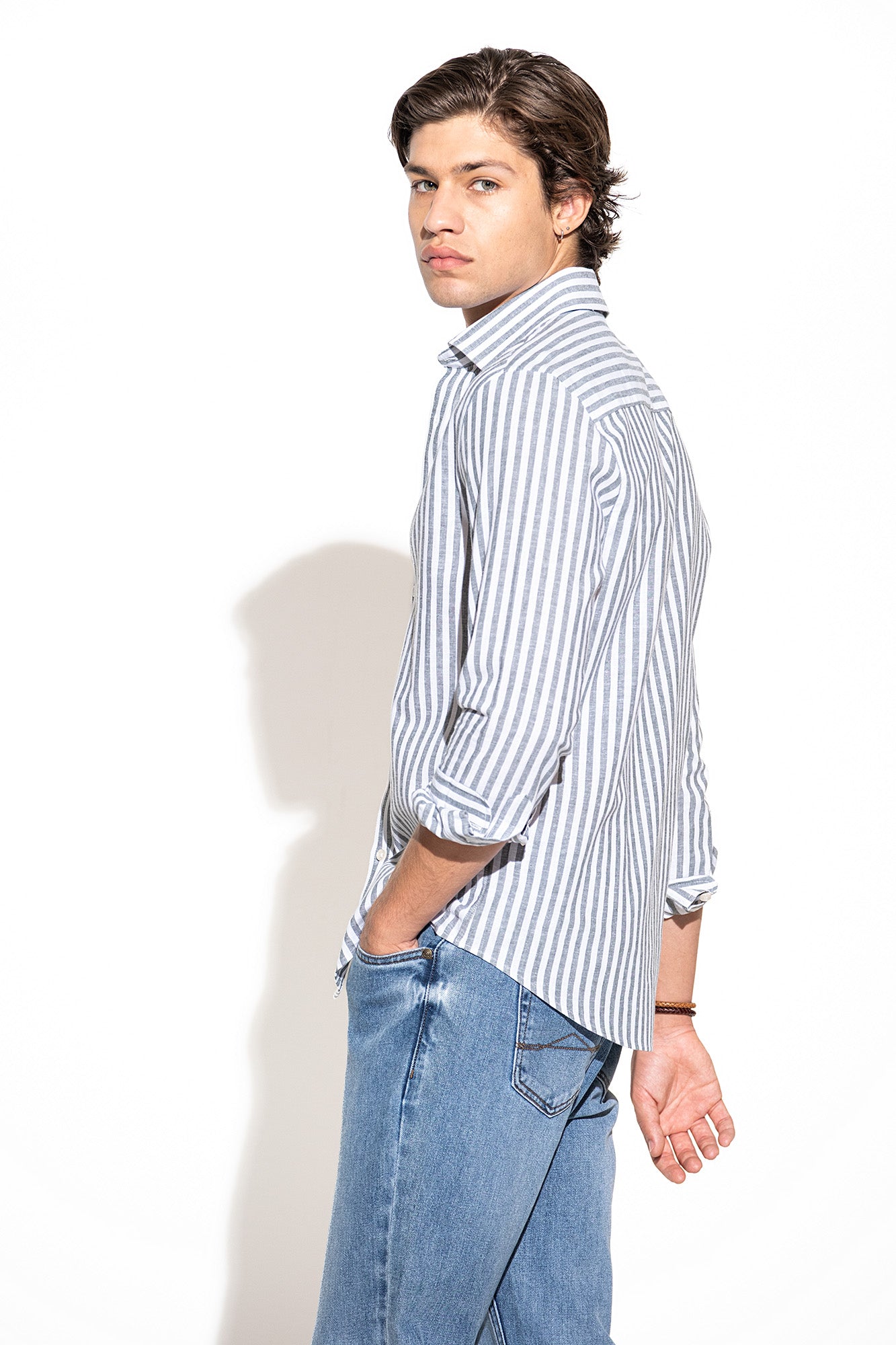 CAMISA ÀS RISCAS ALGODÃO E LINHO