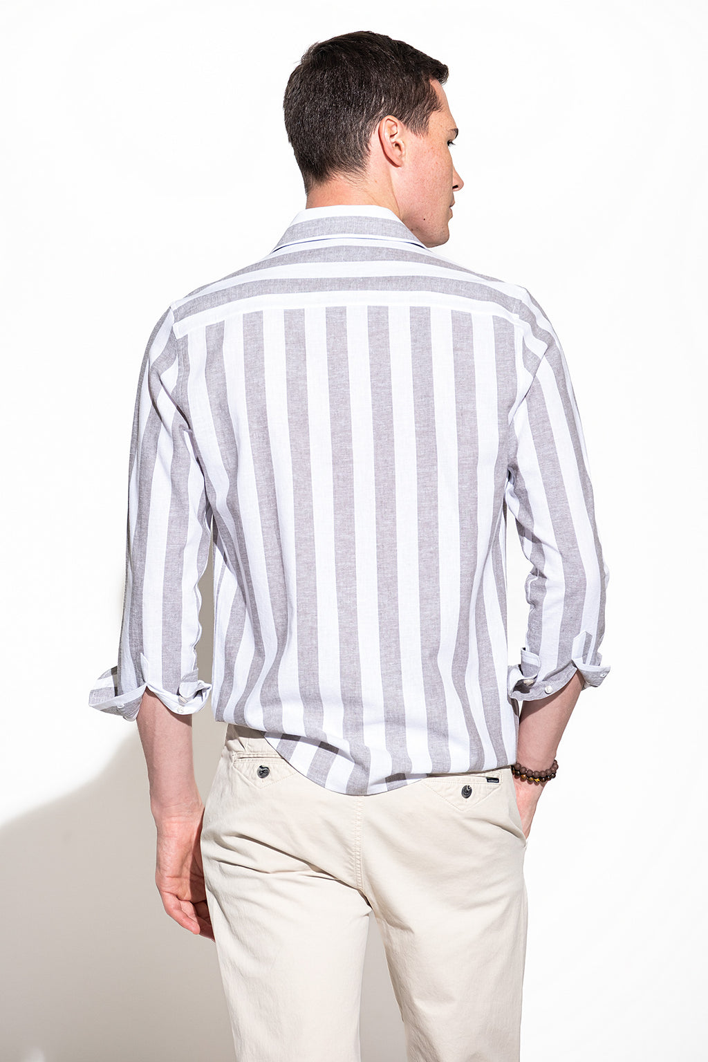 CAMISA COM RISCA LARGA EM ALGODÃO E LINHO