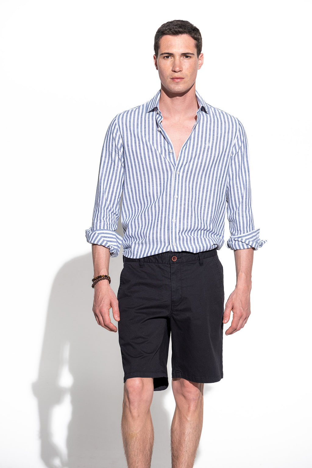 CAMISA ÀS RISCAS ALGODÃO E LINHO