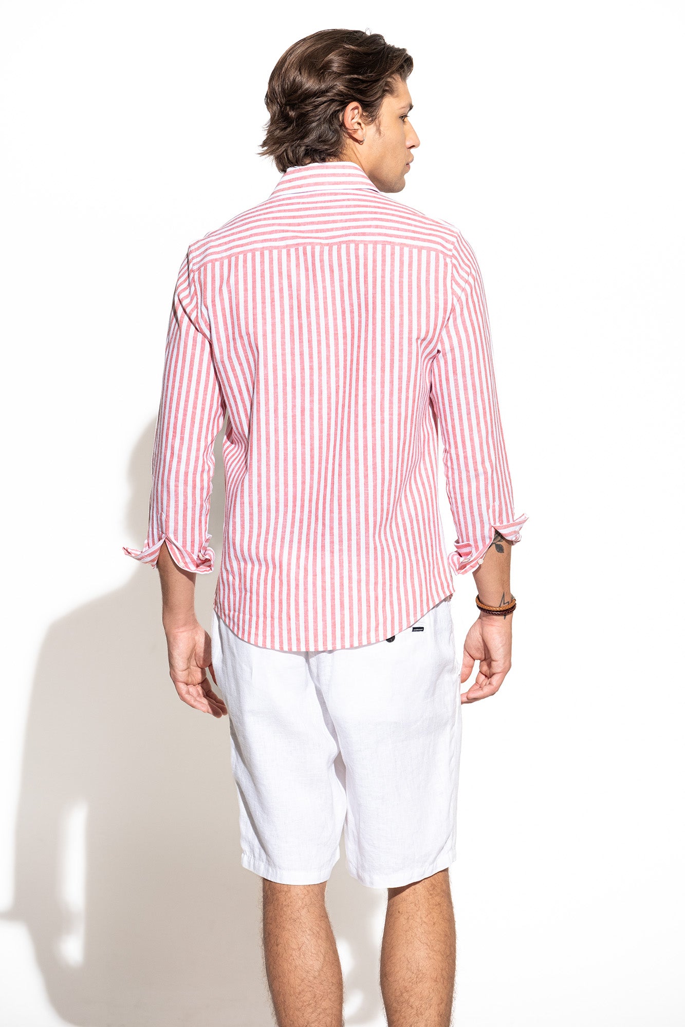 CAMISA ÀS RISCAS ALGODÃO E LINHO