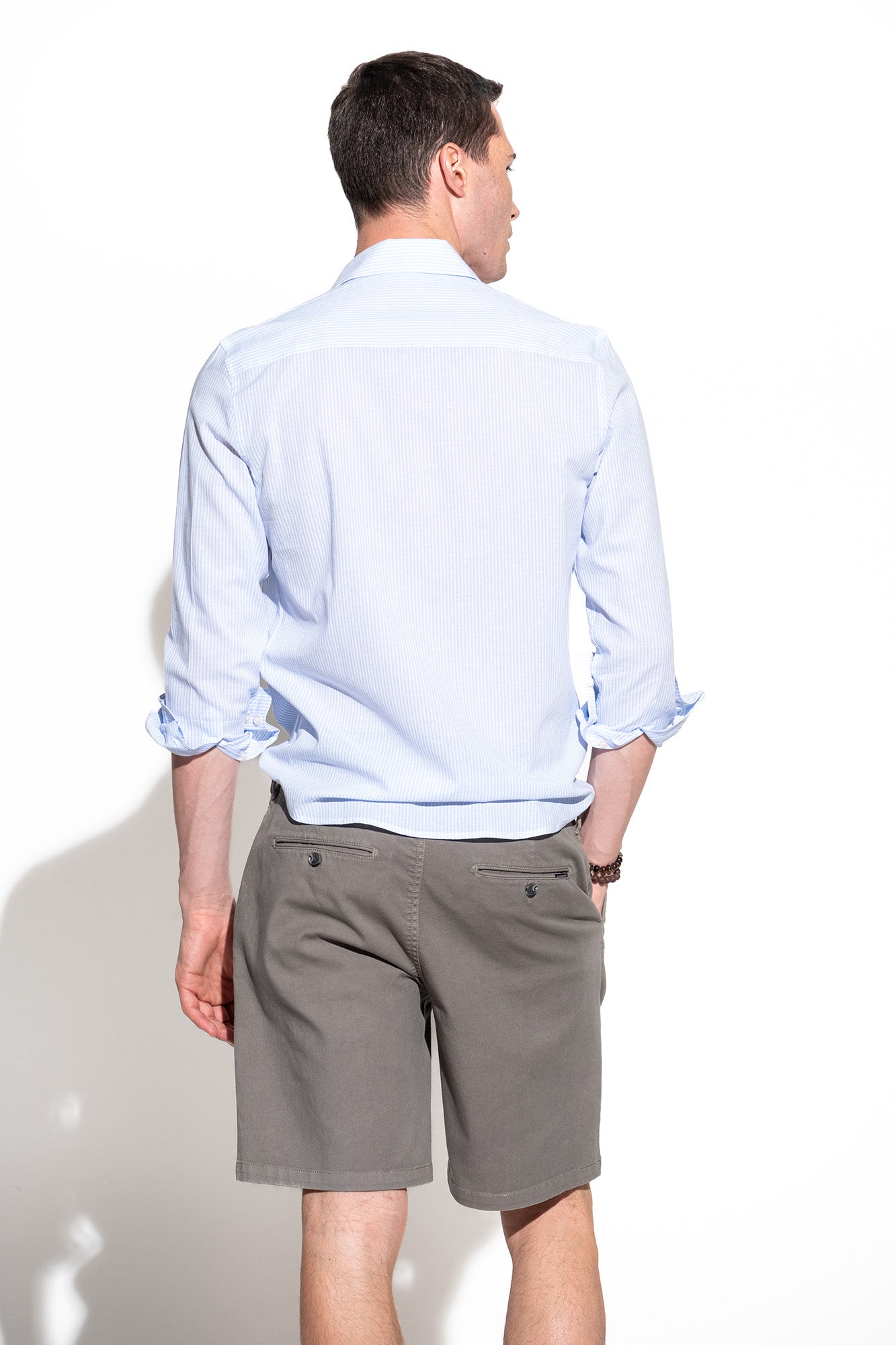 CAMISA ALGODÃO E LINHO ÀS RISCAS