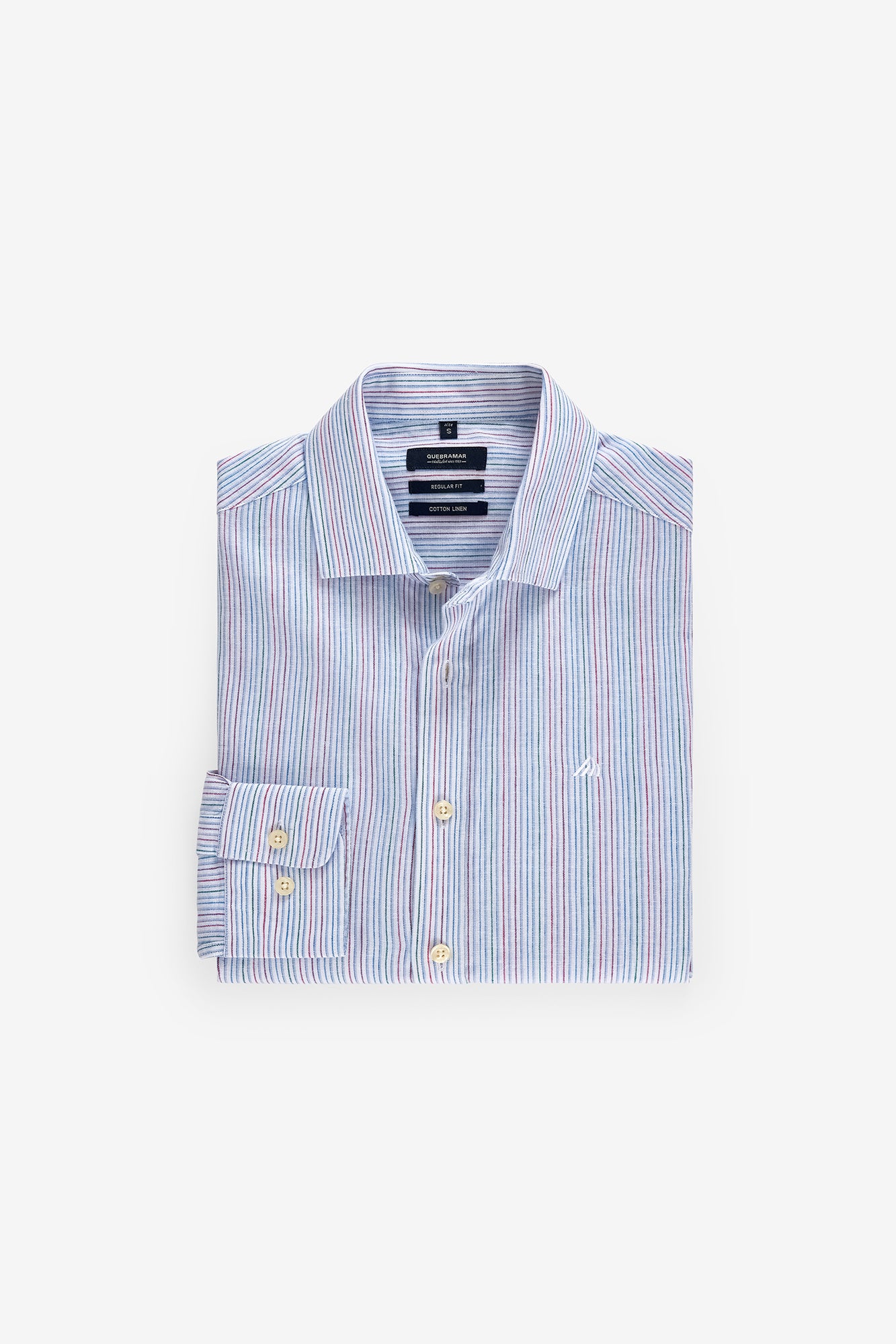 CAMISA EM ALGODÃO E LINHO ÀS RISCAS