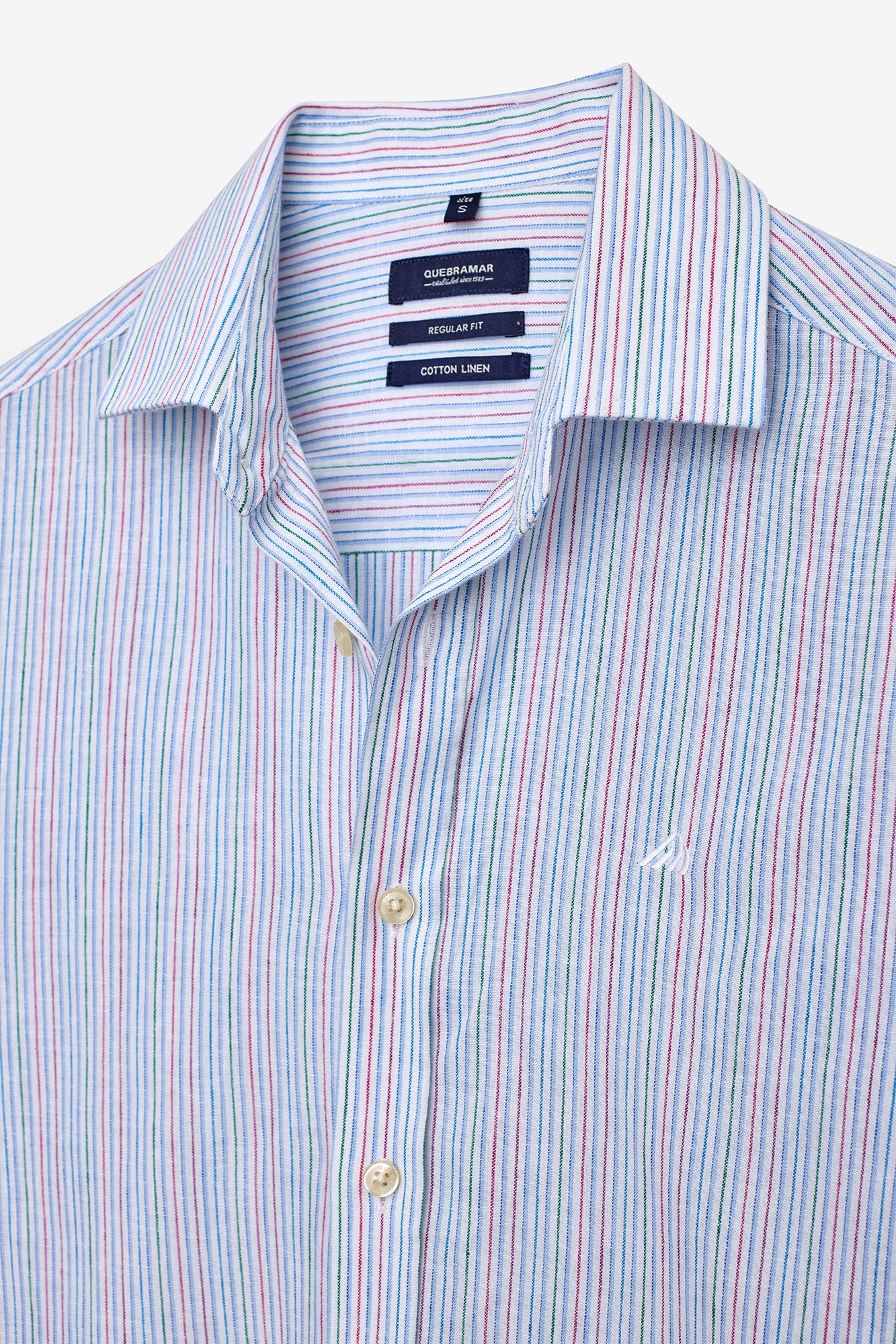 CAMISA EM ALGODÃO E LINHO ÀS RISCAS