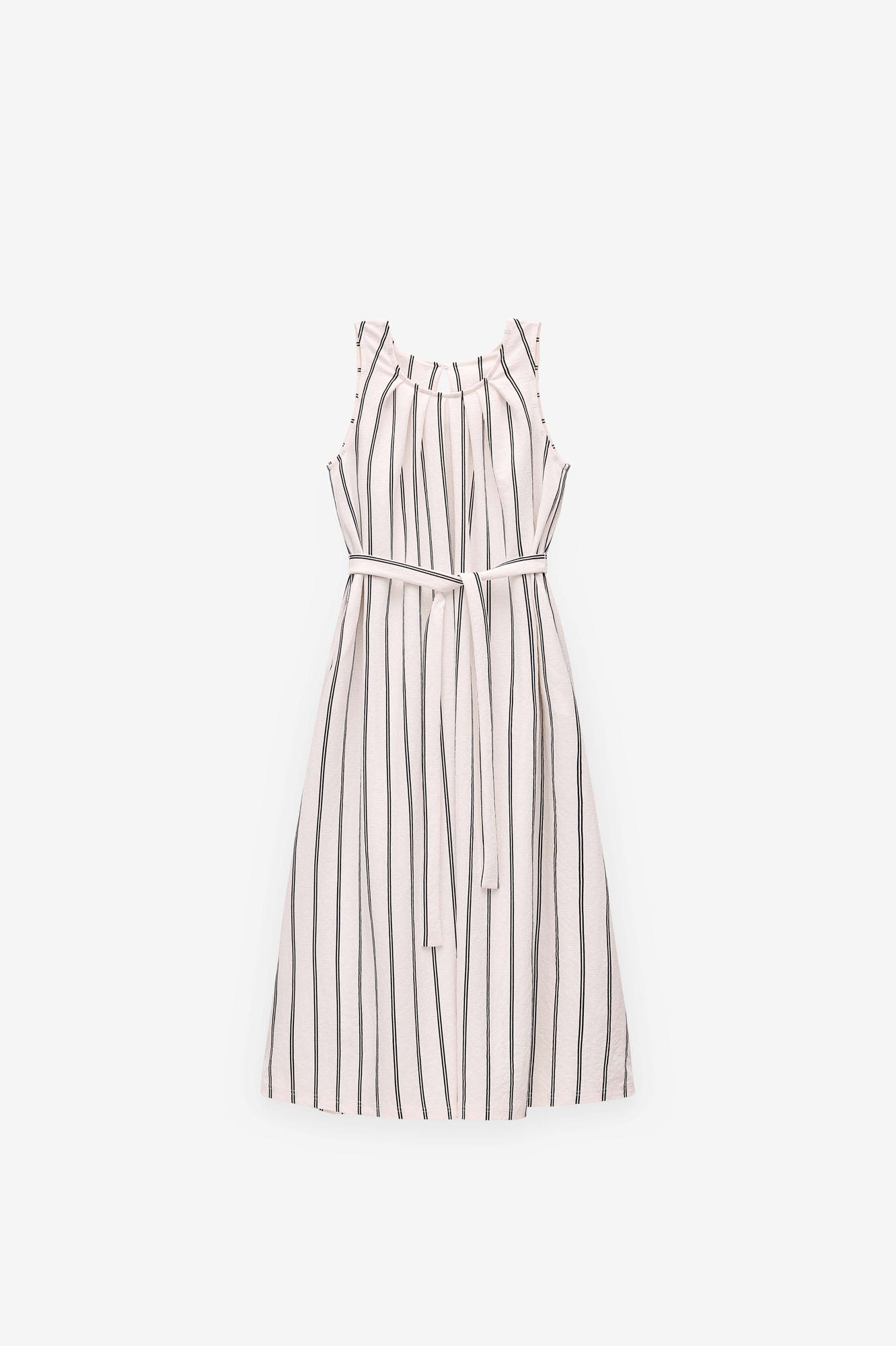 VESTIDO ÀS RISCAS COM PREGAS
