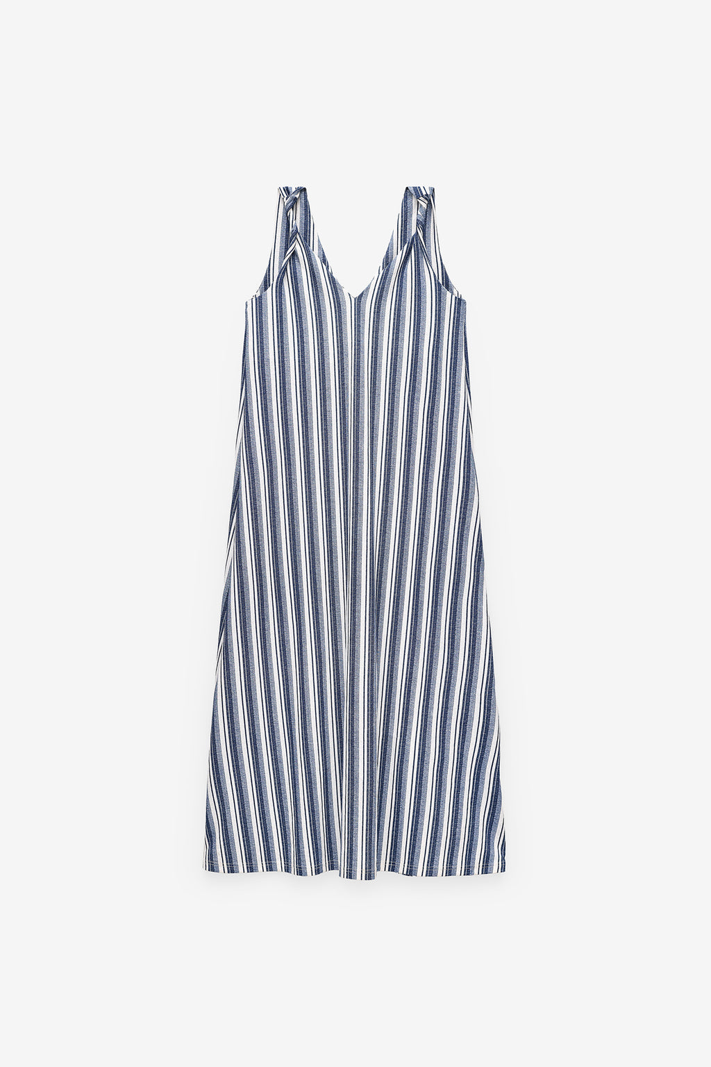 VESTIDO ÀS RISCAS COM ALÇAS TORCIDAS