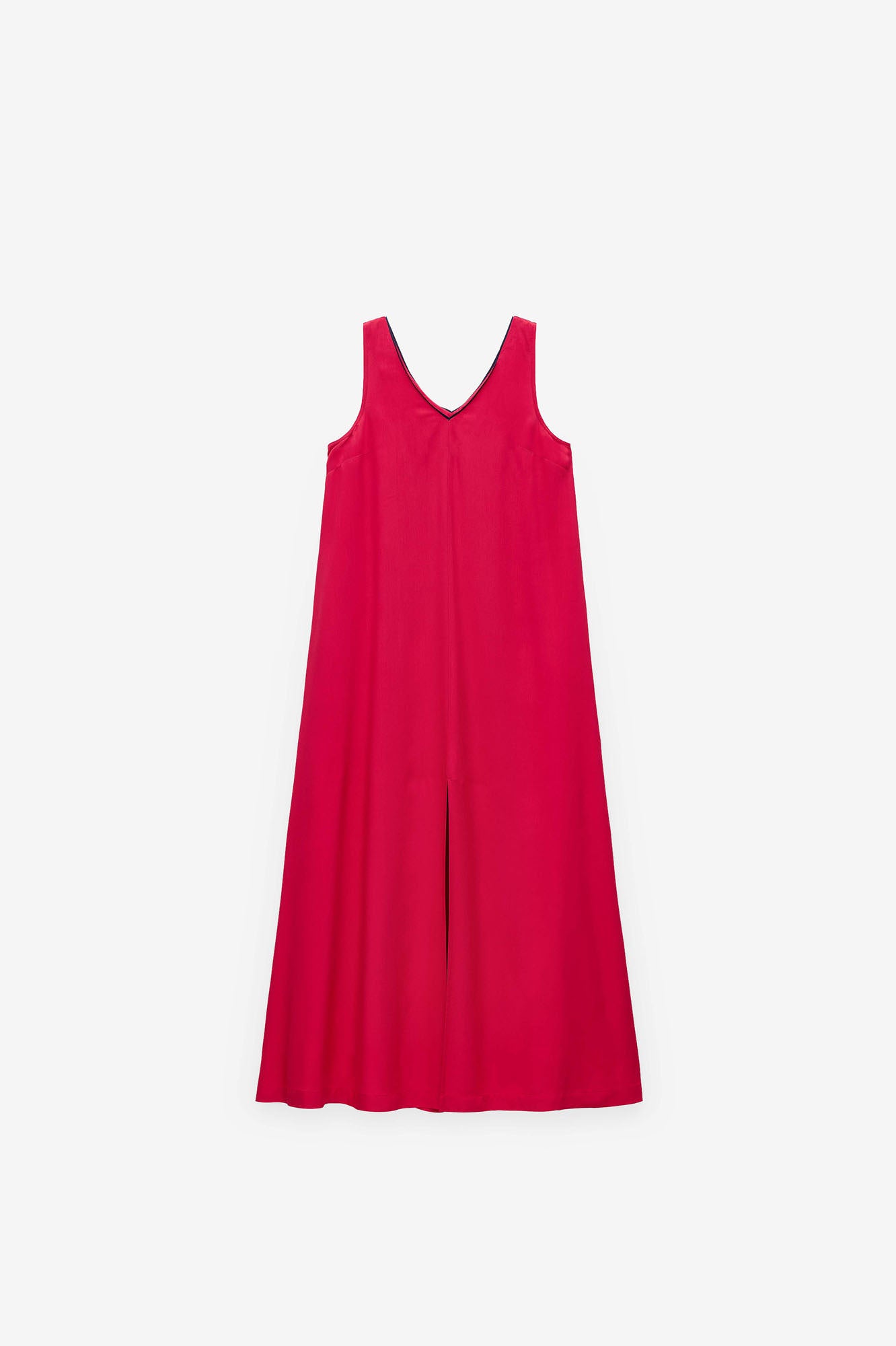 VESTIDO LISO COMPRIDO COM CONTRASTES